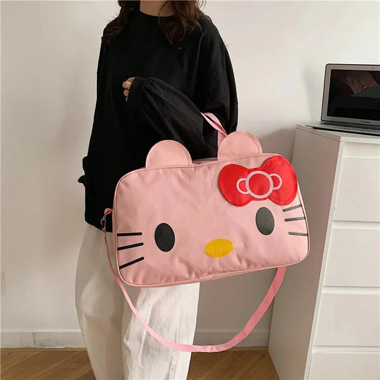 New Sanrio Cartoon Hello Kitty Duffle Bag Large Capacity Cartoon Student Handbag Short Trip Bag Girl's Handbody Bag Good Vibrations