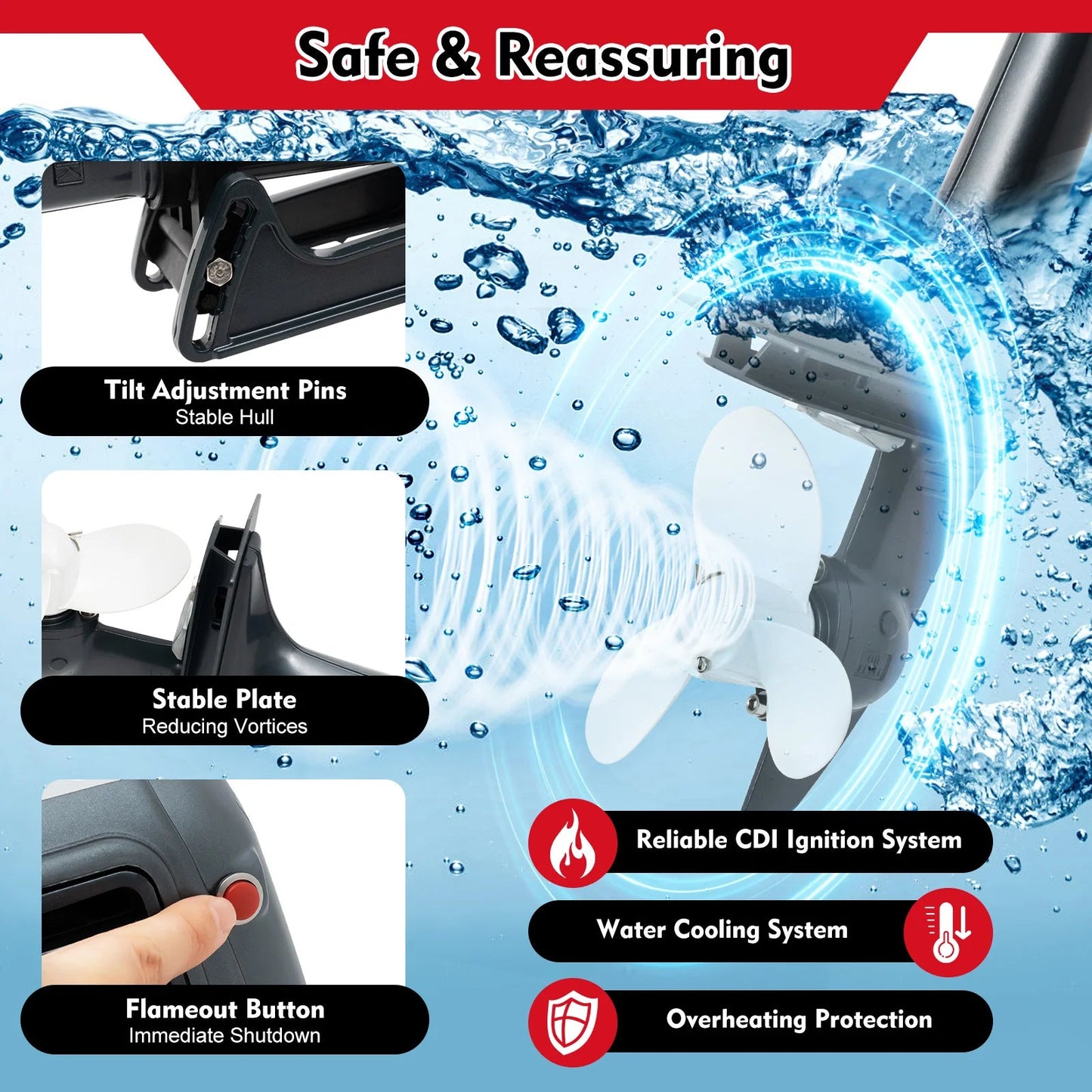 gasoline outboard motor 3.5hp Power 5000rpm Speed 1.3L Tank 35:1 Fuel Ratio Suitable for Fishing Boats Speedboats Small Boats Good Vibrations