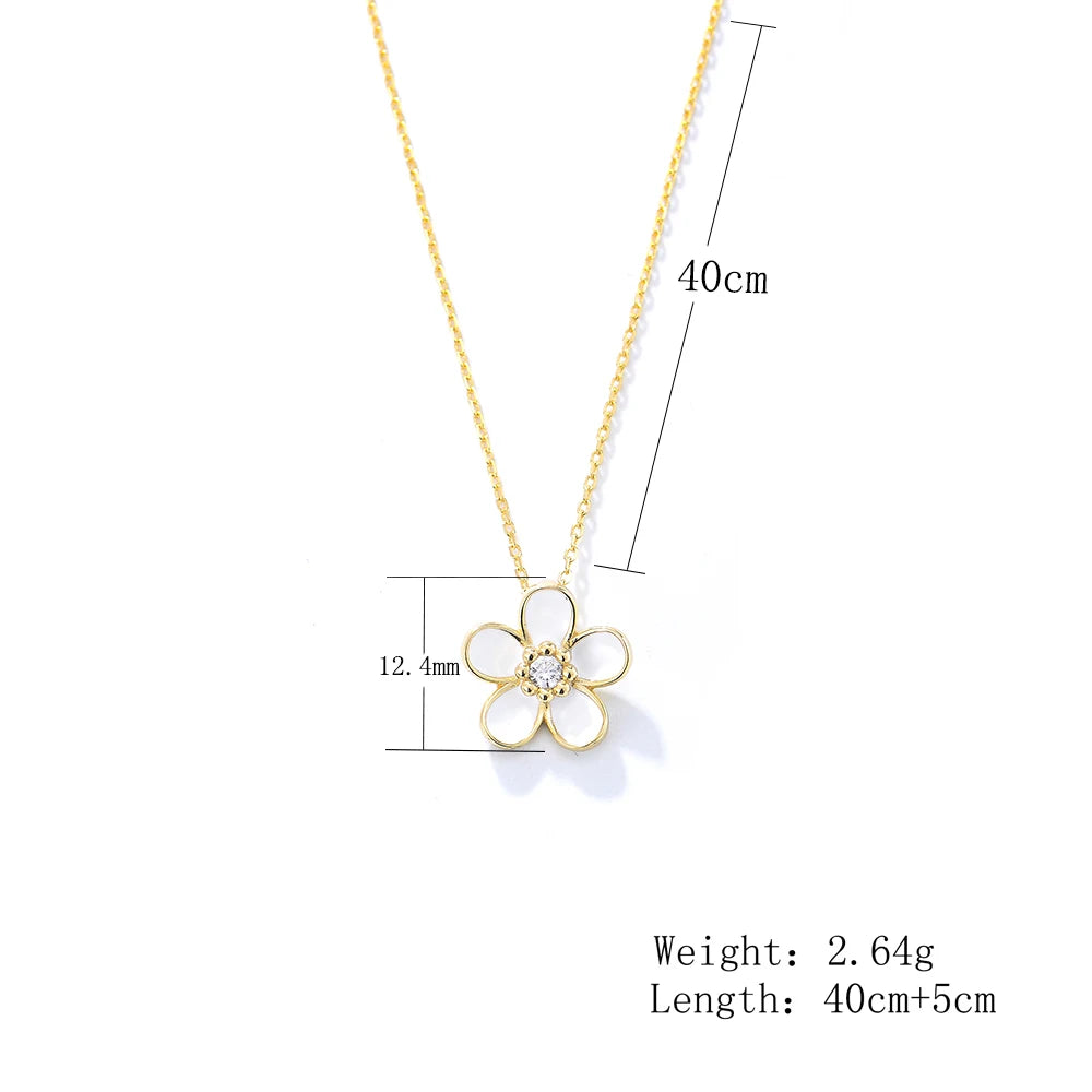 White Enamel Charm Flower Necklace Nice Gold Plated 925 Unique Design Necklace Jewelry Good Vibrations