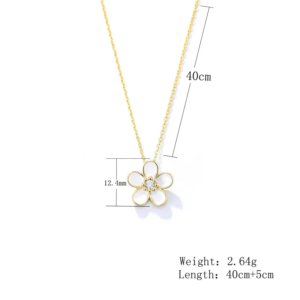 White Enamel Charm Flower Necklace Nice Gold Plated 925 Unique Design Necklace Jewelry Good Vibrations
