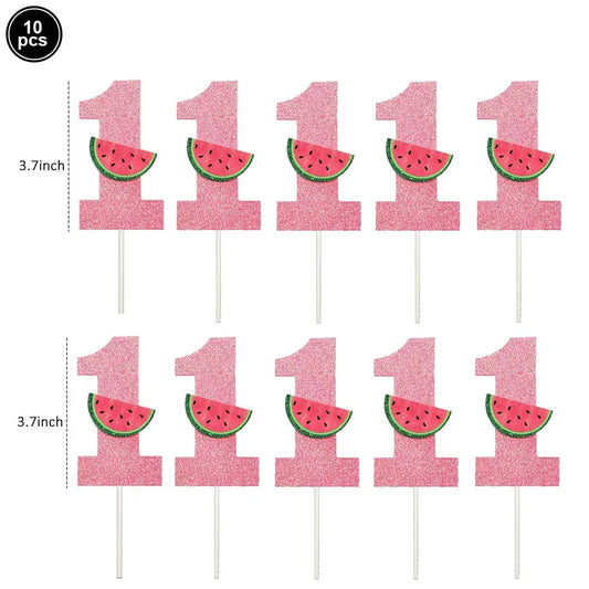 One in a Melon Cupcake Topper Baby Kids 1st Birthday Party Cake Decor Watermelon Themed Party Supplies Baby Shower Girl Birthday Good Vibrations