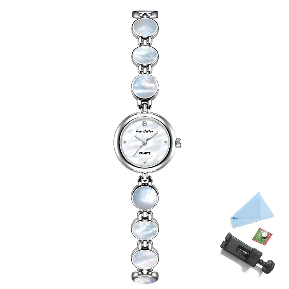 Watches For Woman Elegant Vintage Black Gold Shell Bracelet Ladies Small Dial Oval Quartz Dress Watch Good Vibrations