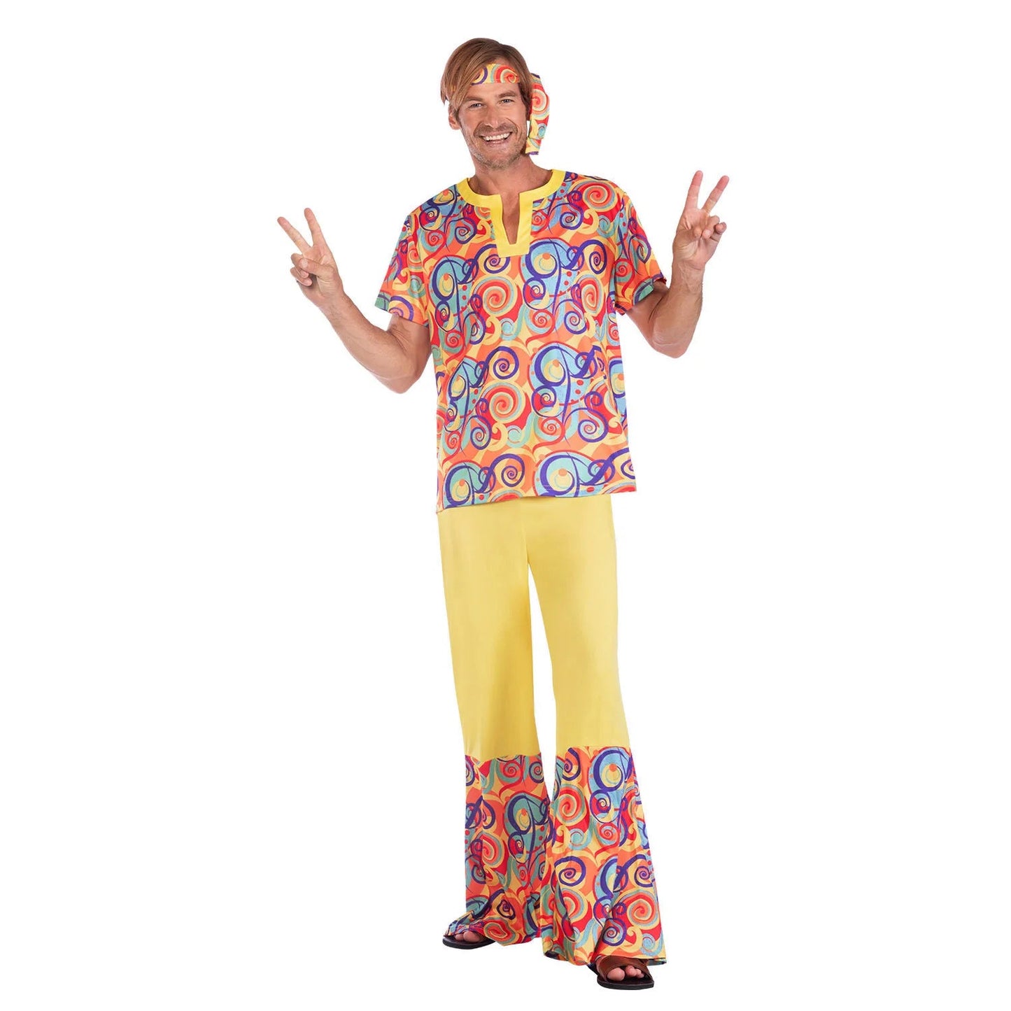 Couple Hippie Disco Costume 70S Vintage Top Pants Headband Dancer Set Carnival Fancy Outfit Indian Primitive Indigenous Clothes Good Vibrations