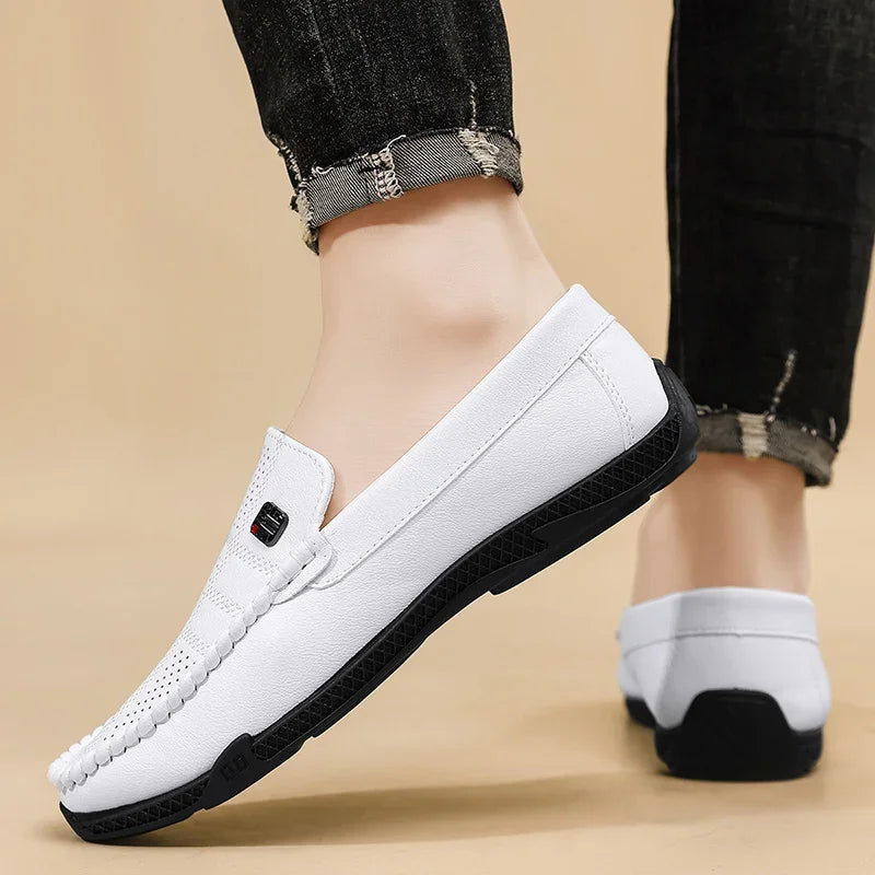 Fashion Leather Men Casual Shoes Slip on Italian Formal Loafers Luxury Brand Comfortable Men Soft Male Driving Shoes Moccasins Good Vibrations