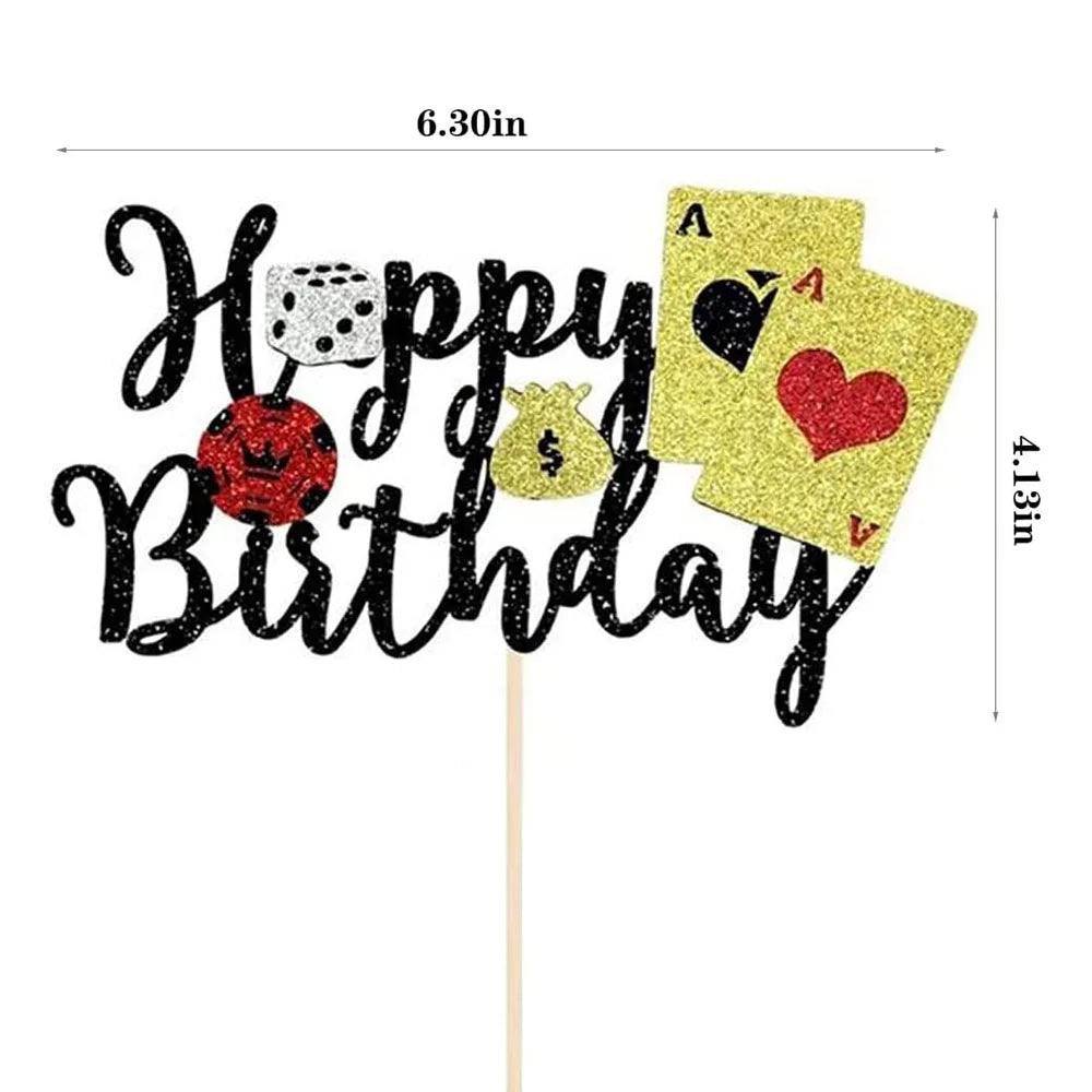 Poker Theme Cake Toppers Casino Birthday Cupcake Topper Gambling Scene Playing Card Picks Adults Kids Birthday Party Supplies Good Vibrations