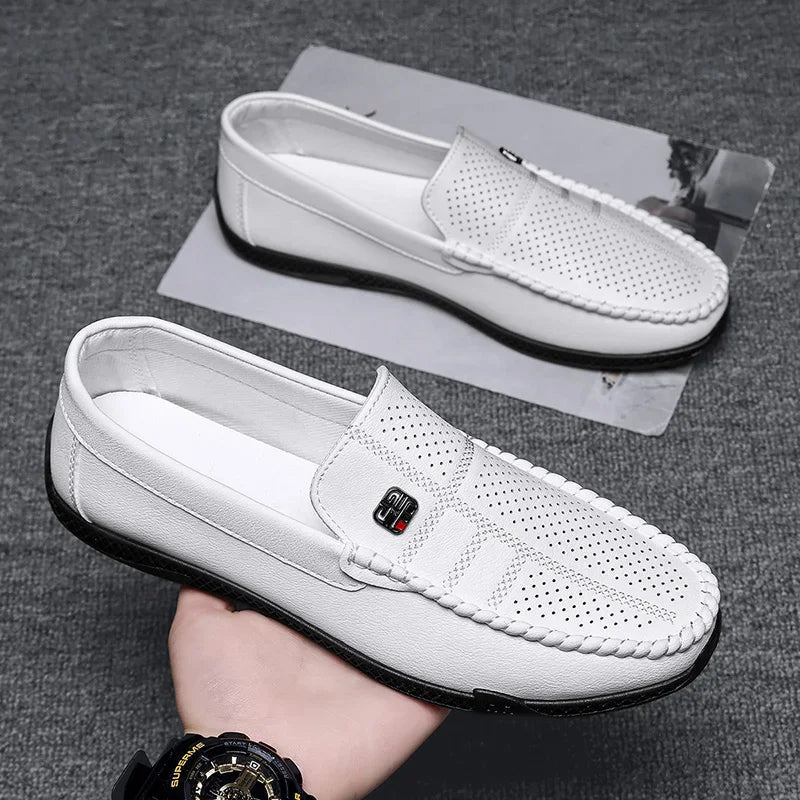 Fashion Leather Men Casual Shoes Slip on Italian Formal Loafers Luxury Brand Comfortable Men Soft Male Driving Shoes Moccasins Good Vibrations