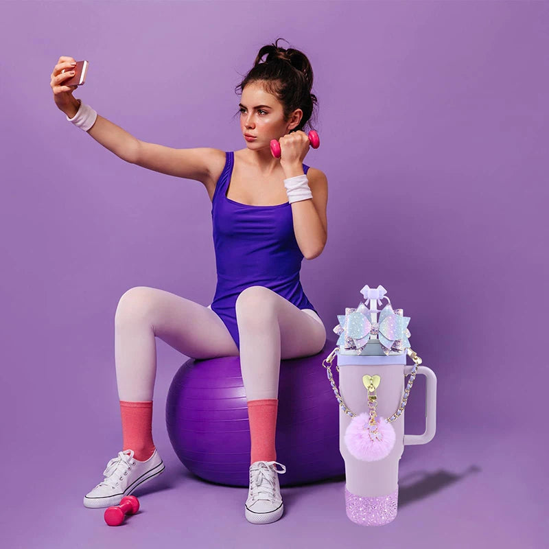 Bling Stanley Cup Accessories For 40oz & 30oz Tumbler Including Silicone Cute Bow Straw Topper Cover, Silicone Stanley Cup Boot Good Vibrations Adult Super Store