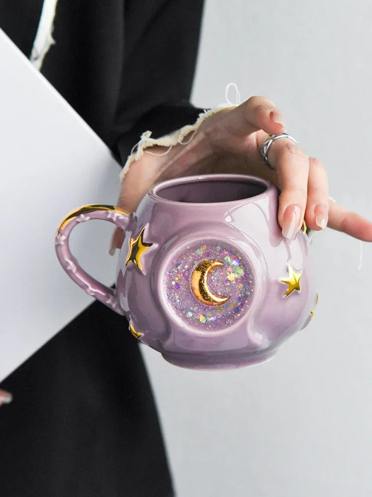 Ceramic Starry Sky Cup Sparkling Cup with High Appearance, Colorful Stars, Creative Birthday Gift, Mug with Hand Gift, Water Cup Good Vibrations Adult Super Store