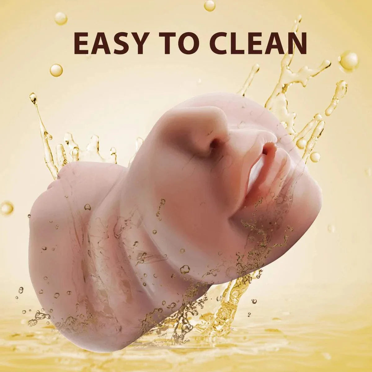 Realistic male masturbator cup with textured tight openings, easy to clean design.