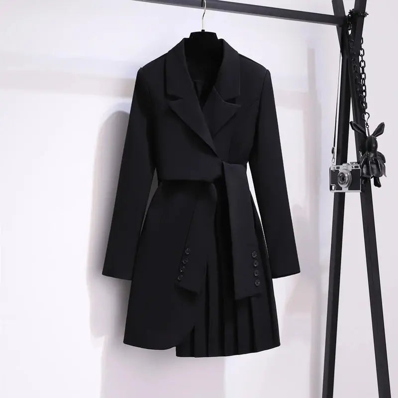 Blazer Women 2025 Spring New Fashion Women Clothing Suit Skirt Jacket Belt Waist Slim Suit Women Blazer Long Coat Black Blazers Good Vibrations