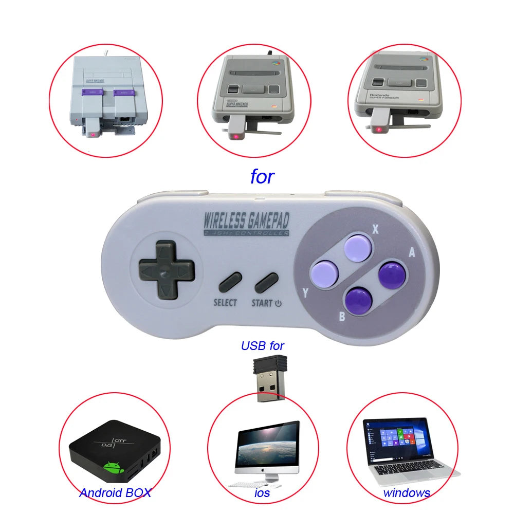 2 Reciever Game Controller Wireless Colorful Button 2.4G Gamepad Joypad Joystick Compatible for SNES Mini PC Windows NS Switch Good Vibrations