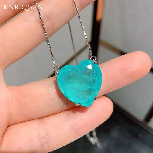 Charms Wedding Jewelry Sets for Girlfriend Vintage Blue Paraiba Tourmaline Heart Ocean Star Pendant Necklace Earrings Statement Good Vibrations