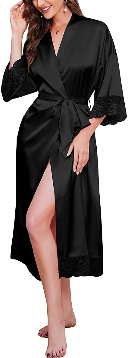 New Silk Satin Lace Robes White Bridesmaid Bride Robes Bridesmaid Robes Wedding Long Robe Bathrobe Good Vibrations