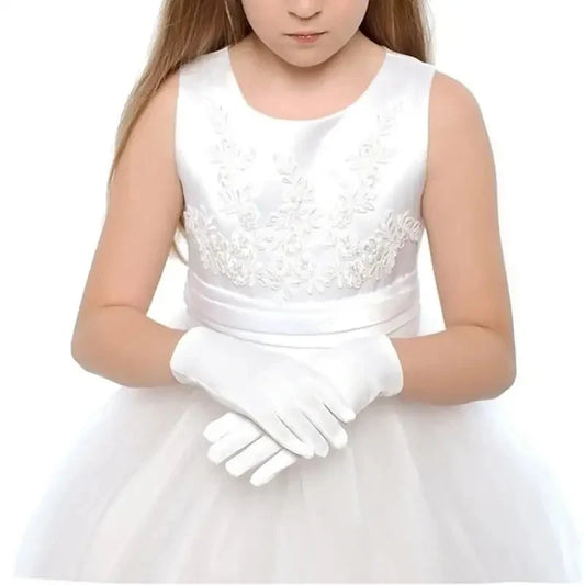 Kids Gloves White Short Satin Feel Boy Hold Flower Girl Good Vibrations
