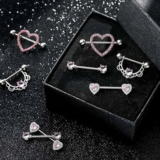 Pink Heart Nipple Piercing Barbell Set Shiny Crystal Nipple Rings Bulk For Women Flower Nippel Jewelry Pack Piercing Teton Lots Good Vibrations Adult Super Store