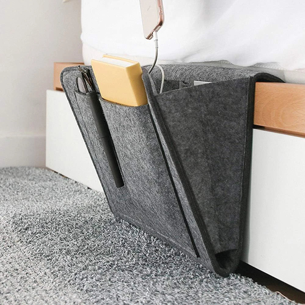 Bed Pockets Bedside Storage Can Hold Tablet Magazine Book Phone,For Bed,Sofa,Felt Bed Side Caddy Organizer With 5 Pockets, Good Vibrations