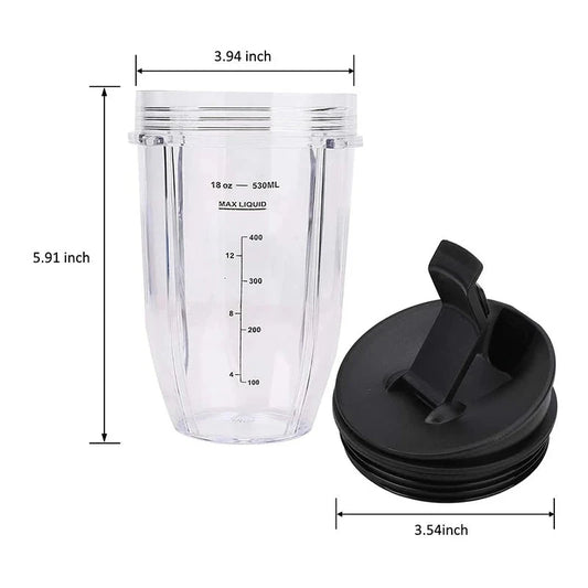2 Pcs 18Oz Replacement Ninja Blender Cups with Lid for Ninja Auto IQ BL480 BL642 BL450 BL682 BL480, BL490, BL640 BL680 Good Vibrations