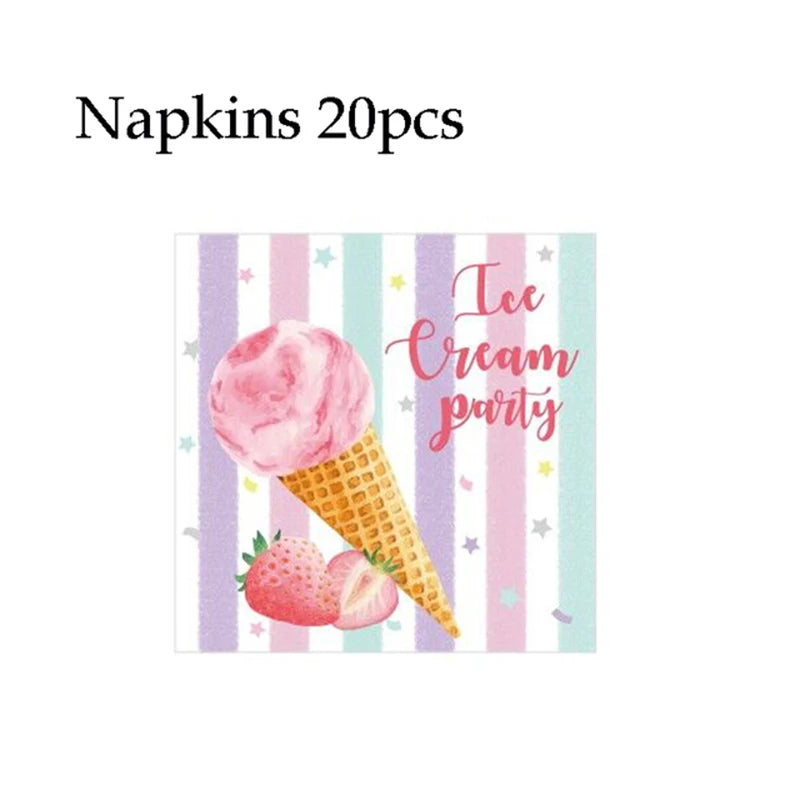 Ice Cream Theme Party Disposable Paper Tableware Set Plate Cup Napkin For Birthday Party Wedding Baby Shower Decoration Supplies Good Vibrations