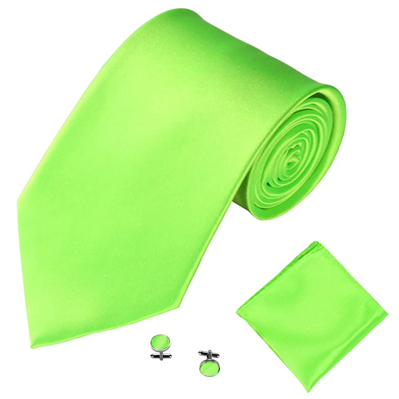 Fashion Men Women Tie Set 10CM 4'' Wedding Accessories Black White Red Blue Gray Yellow Pink Purple Cufflinks Hanky Necktie Sets Good Vibrations