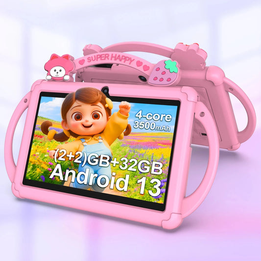 7-inch Android 13 children's tablet, 5G WiFi tablet, quad-core processor, 4GB (2g+2g-memory expansion) RAM+32GB ROM, with parent Good Vibrations