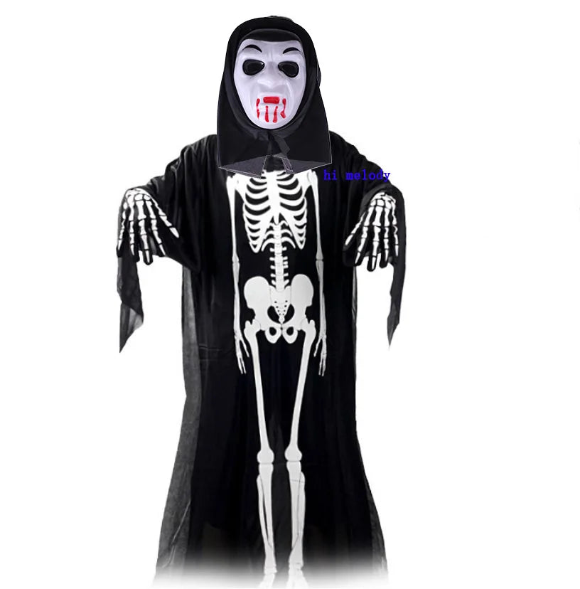 scary halloween costumes adults fantasia cosplay masque LED scream ghost horror mask children black skeleton costume suit Good Vibrations