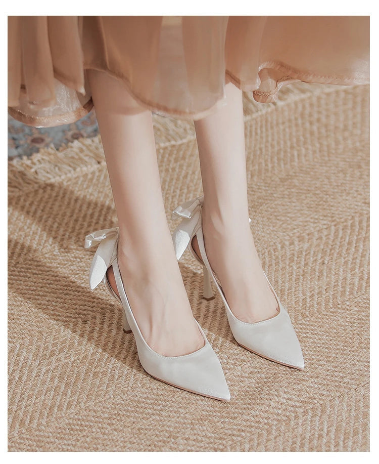 Wedding Heels Women Luxury Brand Design String Bead Pearls High Heels Ladies Sexy Elegant Pointed Toe White Black Pumps2025 Good Vibrations