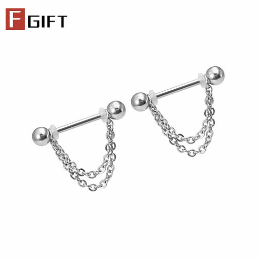 2pc Titanium Nipple Piercing Rings Dangle Chain 16G 14G 12-22mm G23 Nipple Barbell For Women Girls Men Body Jewelry Accessories Good Vibrations