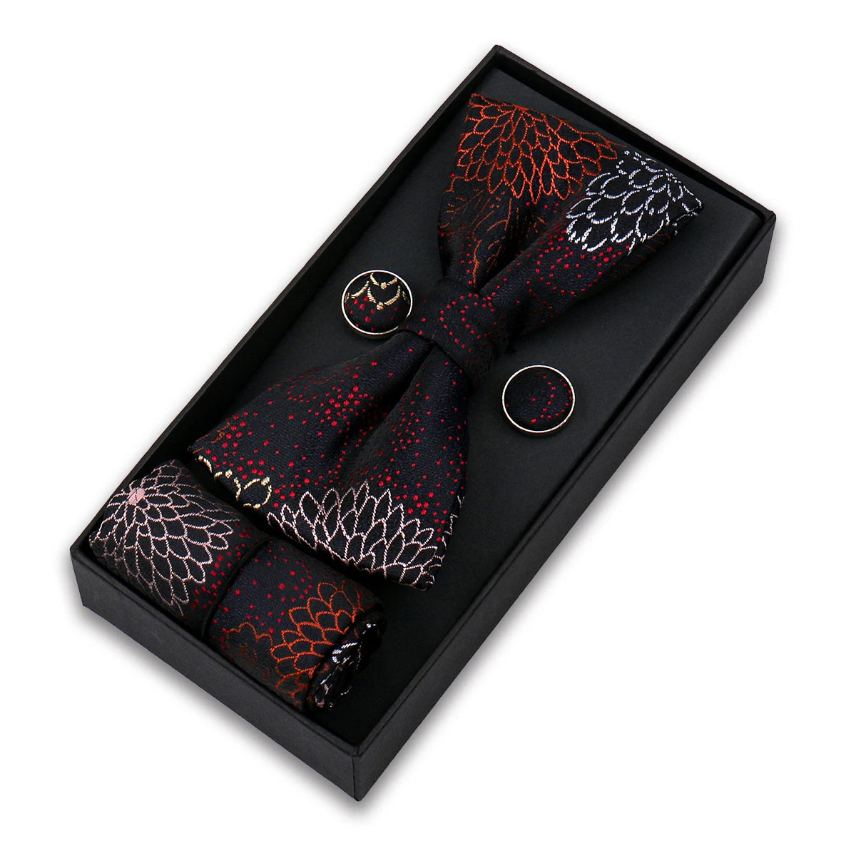 Bowtie For Men Set Gift Box Business Gift Fashion Bow Tie Pocket Square Cufflinks Set Bowtie 3pcs For Wedding Hanky Cravata Neck Good Vibrations