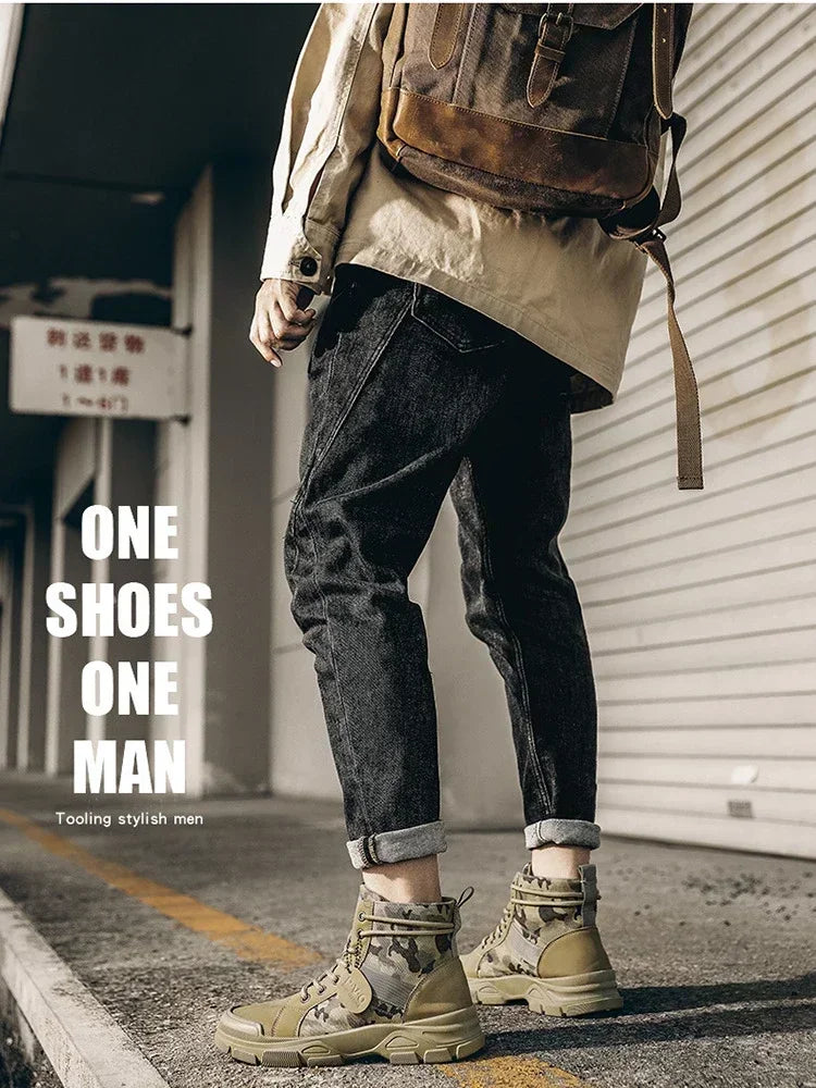 Camouflage Boots for Men Autumn Winter Platform Boots Outdoor High-top Shoes Men Ankle Boots Buty Robocze Meskie Good Vibrations