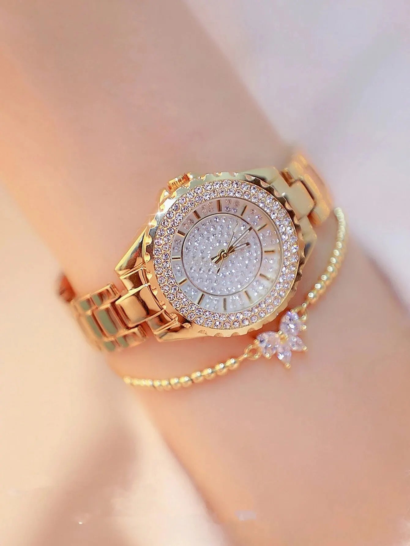 New Women Quartz Steel Belt Bracelet Watch Set Good Vibrations