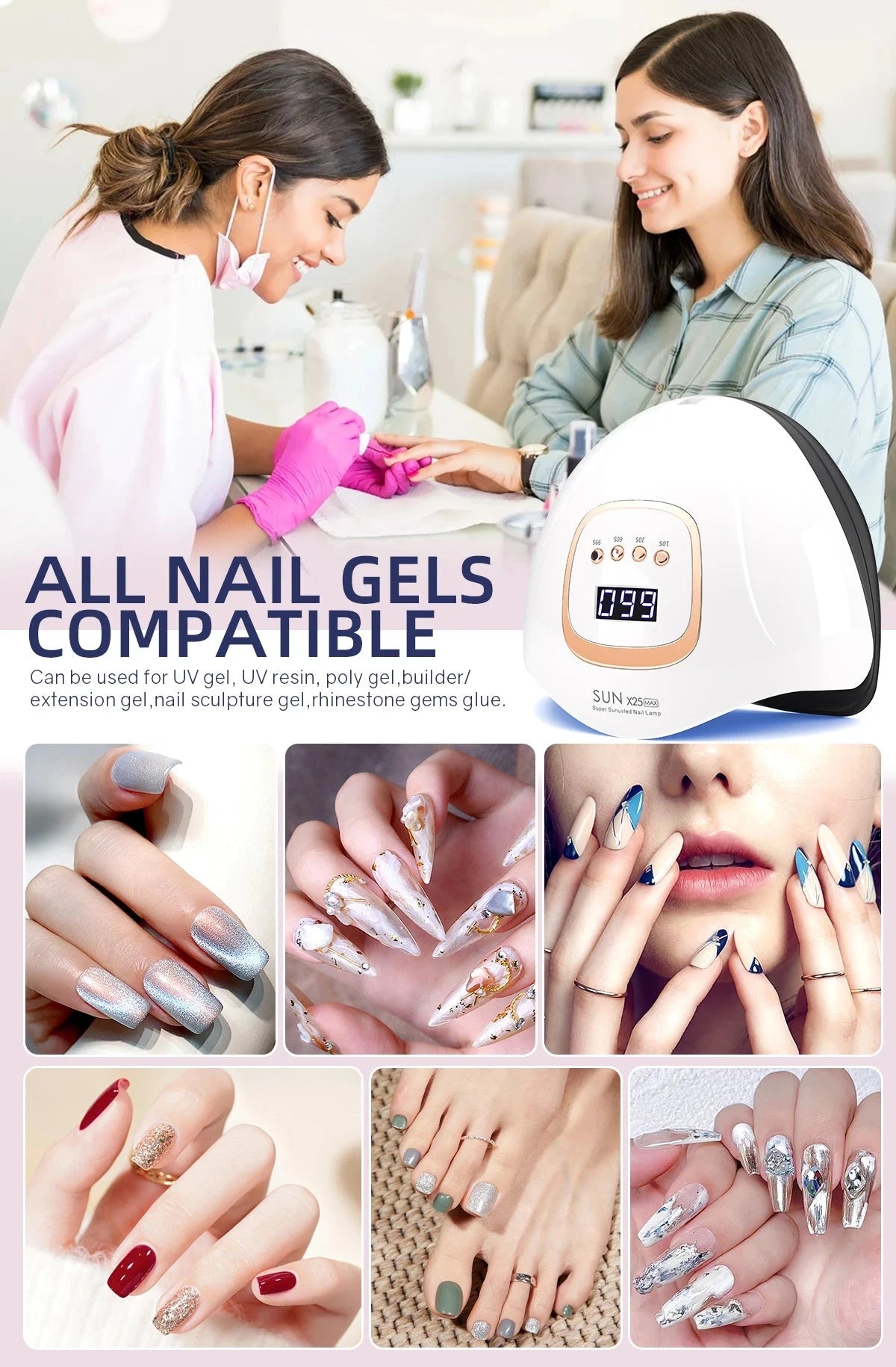 DianaBeauty 380W LED UV Lamp Dryer for Nails Gel Polish Drying Lamp with 4 Timer Setting Auto Sensor Professional Nail Light Good Vibrations