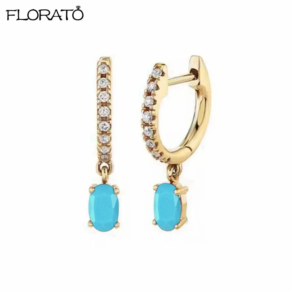 925 Sterling Silver Needle Summer Blue Earrings Trend 18K Gold Hoop Earrings for Women Fashion Puncture Jewelry Ear Accessories Good Vibrations