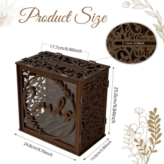 Brown wedding card boxes for reception, PVC gift card box with acrylic window, rustic envelope money gift box for anniversary Good Vibrations