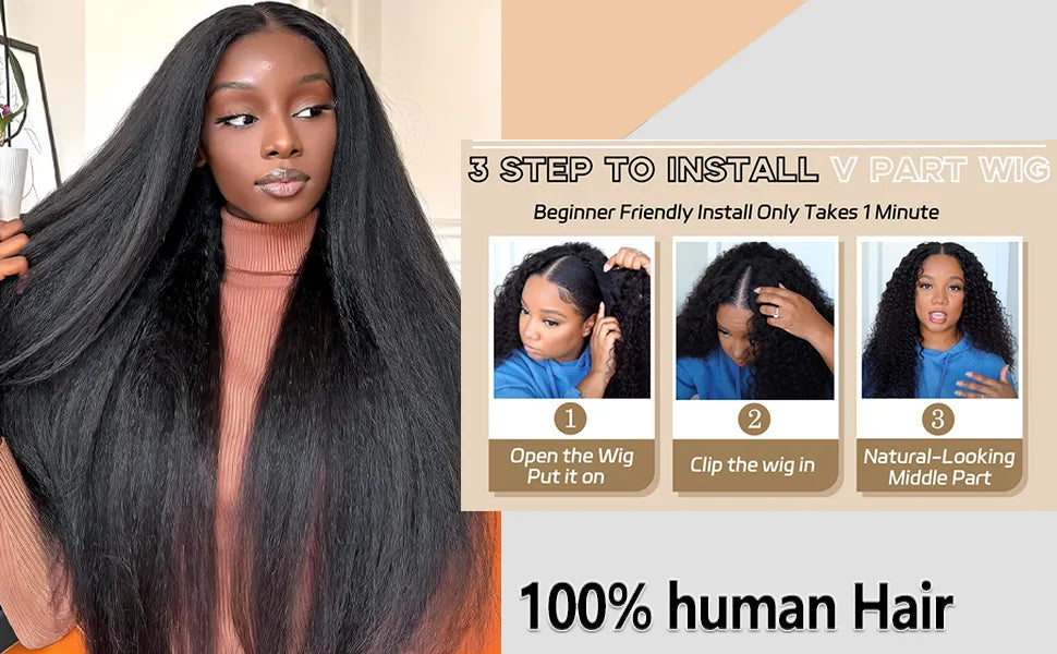 U V Part Wig Human Hair No Leave Out No Glue Kinky Straight U Part Wig Glueless Yaki Straight Human Hair Wigs For Women Virgin Good Vibrations