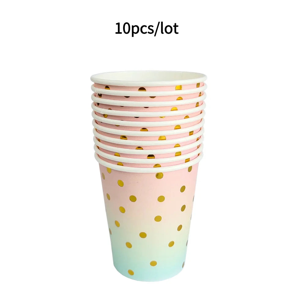 10PCS Colored Paper Cups Gold Dot Pink Blue Disposable Cup Wedding Birthday Party Disposable Tableware Disposable Paper Cup Set Good Vibrations