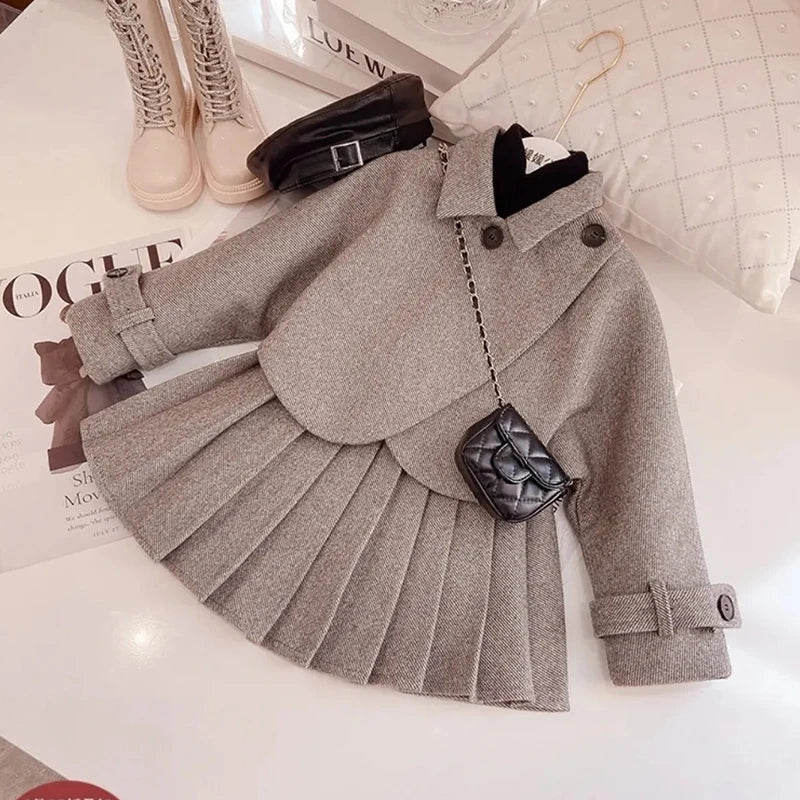 Bear Leader Fashion Kids Girls Princess 2pcs Clothes Set Autumn Winter Children Coat Outwear+Skirts Vintage Outfits Suit 2-12Y Good Vibrations
