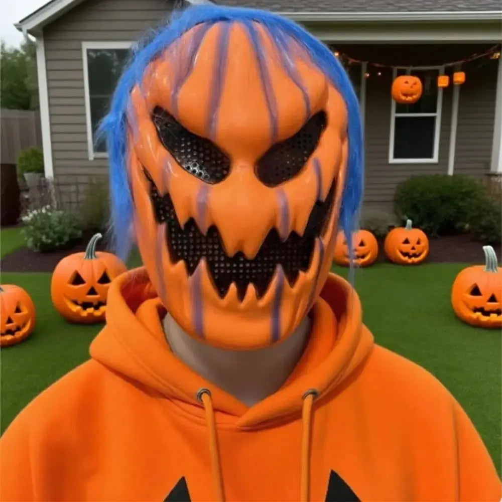 Realistic Halloween Pumpkin Mask Creativity Orange Pumpkin Full Face Mask Funny Elastic Scary Ghost Headgear Good Vibrations