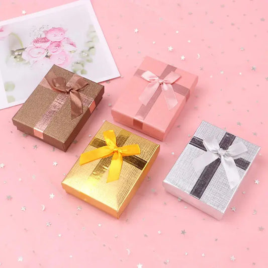 12pcs Cardboard Jewelry Set Bow Gift Box Ring Necklace Bracelets Earring Gift Packaging Boxes With Sponge Inside Rectangle Good Vibrations