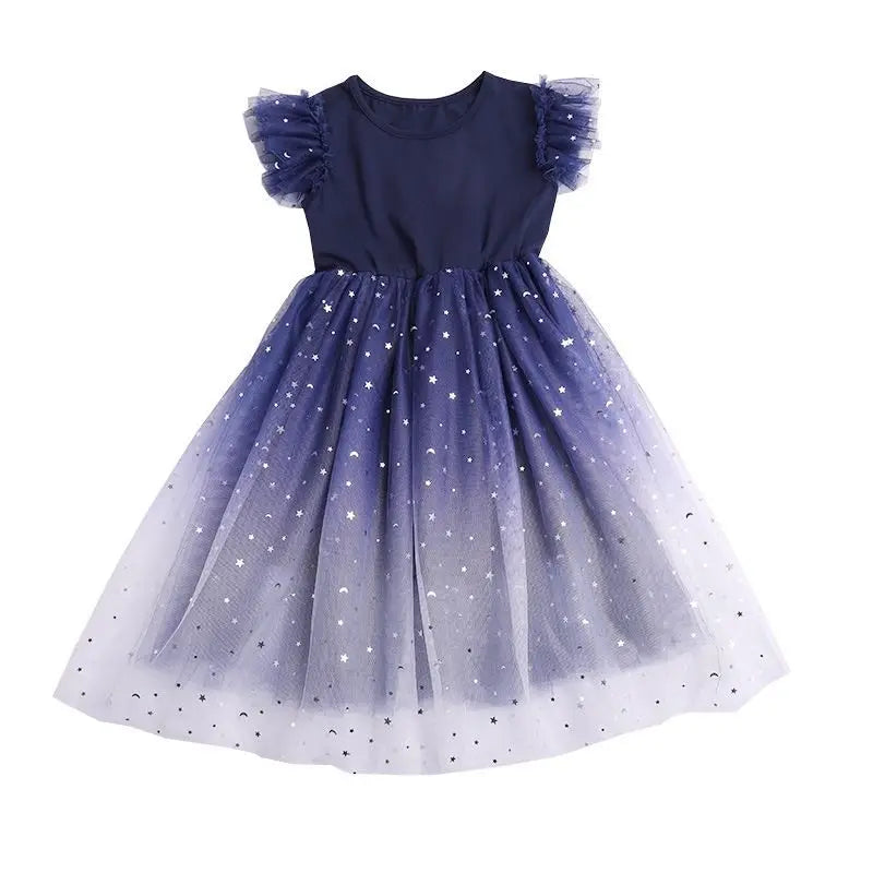 Girls Dress 2025 New Summer Princess Dresses Flying Sleeve Kids Clothes Unicorn Party Baby Dresses For Children Clothing 3-8Y Good Vibrations