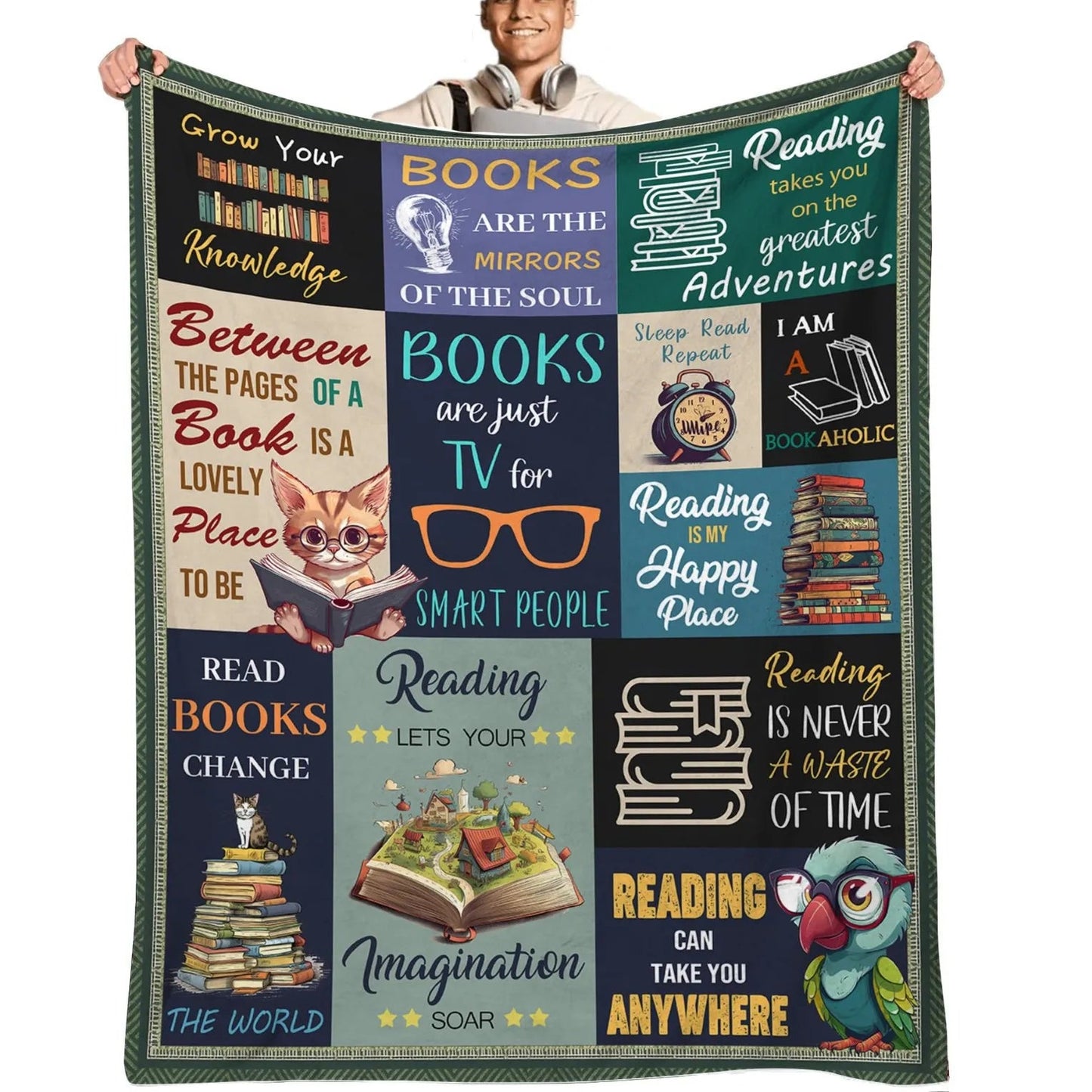 Gift for Book Lovers Printed Blanket for Sofa Bed Travel Camping Living Room Office Conditioning Blanket for All Seasons Gifts Good Vibrations