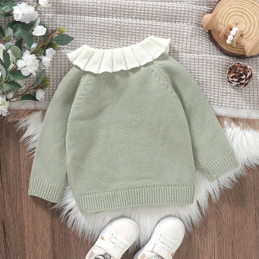 Toddler Baby Girl Sweater Cardigan Rooster Embroidery Doll Collar Long Sleeve Button Down Tops for Fall Winter 0-3Y Good Vibrations