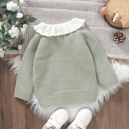 Toddler Baby Girl Sweater Cardigan Rooster Embroidery Doll Collar Long Sleeve Button Down Tops for Fall Winter 0-3Y Good Vibrations