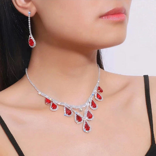 Bridal Wedding Jewelry Women Silver-Plated Rhinestone Long Earrings Dress Accessories Bridesmaid Delicate Crystal Necklace Set Good Vibrations Adult Super Store