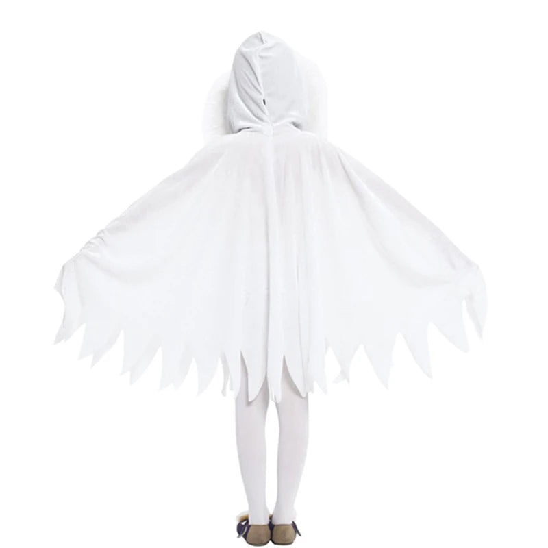 Halloween Kids Cosplay Costume White Elf Cloak Ghost Hooded Cloak Christmas Cloak Boy Girl Cape Clothes Good Vibrations