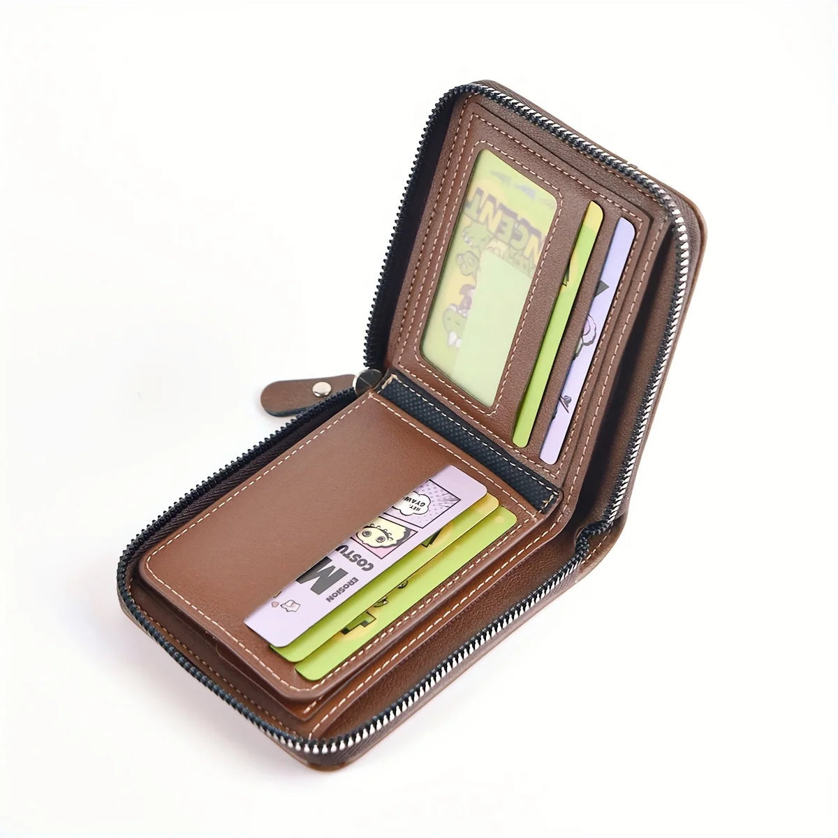 Men's Wallet Made of PU Wax Oil Skin Purse for Men Coin Purse Short Male Card Holder Wallets Zipper Around Money Coin Purse Good Vibrations