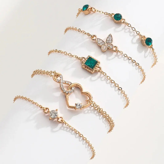 5Pcs/Set Rhinestone Butterfly & Heart Love Infinite Decor Imitation Gem Metal Hollow Bracelet For Women For Daily Decoration Good Vibrations Adult Super Store