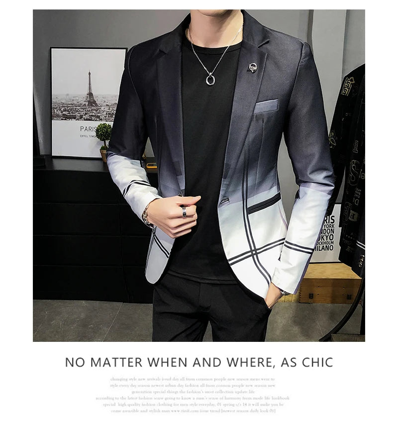 Blazer Men Boutique Fashion Plaid Men's Slim Casual Suit Jacket Male Ball Social Blazer Suit Coat Host Clothing Good Vibrations