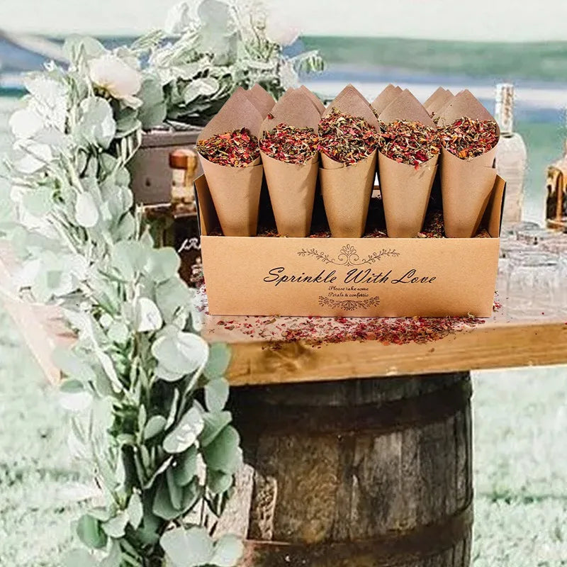 Kraft Paper Wedding Tray Confetti Cone Stand Box Tray Rustic Wedding Decoration Wedding Confetti Cones Wedding Cones Set supply Good Vibrations