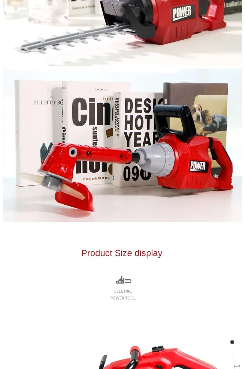 Children Electric Toolbox Pretend Play Toys Baby Simulation Tools Repair Lawn Mower Saw Hair Dryer Toy Maintenance Tool for kid Good Vibrations