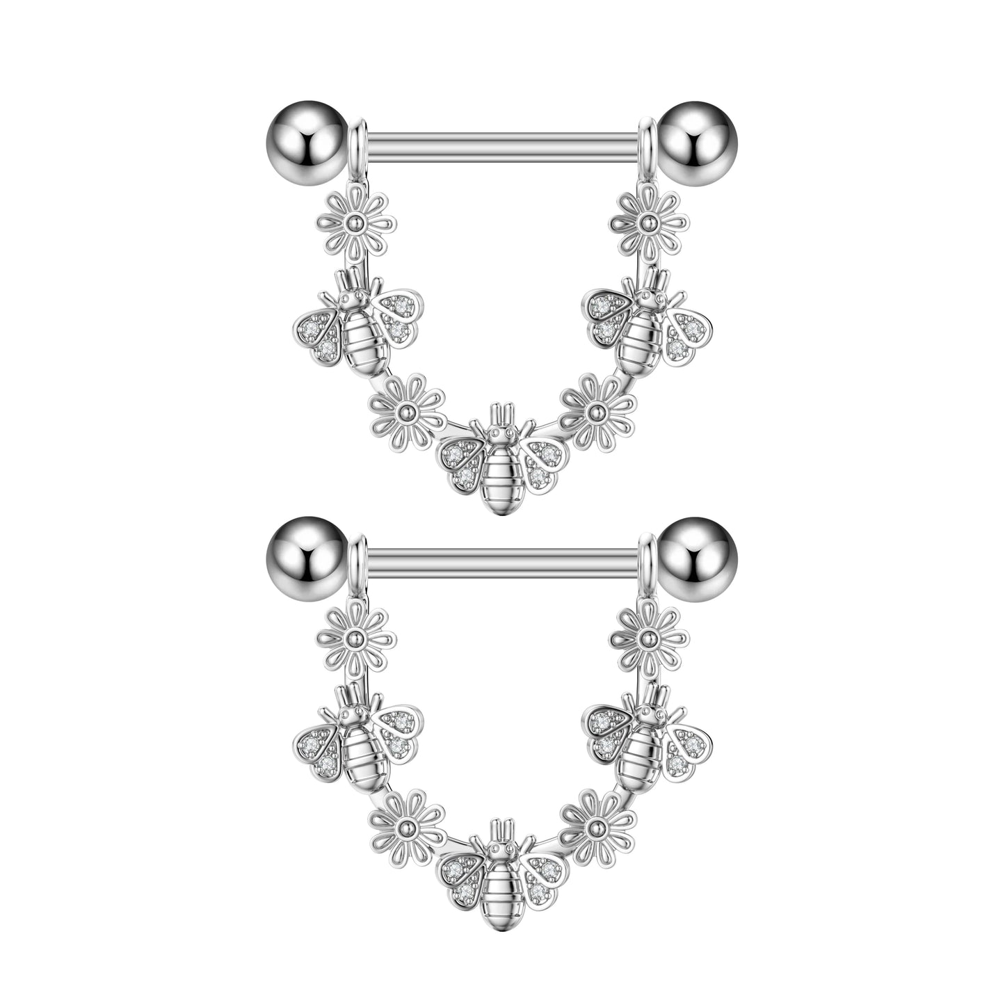 2pcs Stainless Steel Shield Bar Barbell Nipple Piercing Jewelry for Women Both Sides Screwed Sun Moon Flower Star Nipple Rings Good Vibrations Adult Super Store